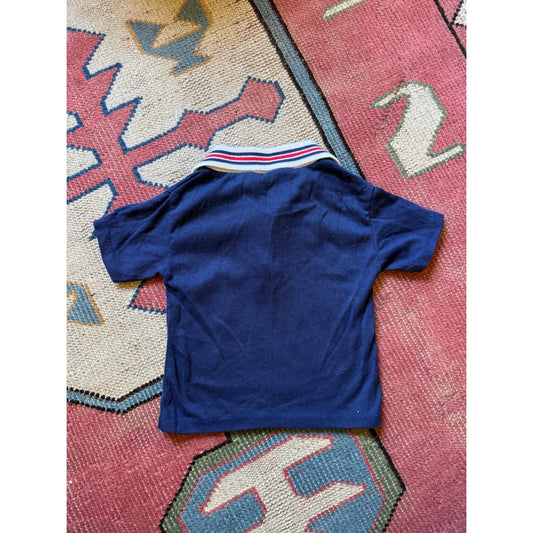 Vintage Sears Toddler Boys Navy Polo Shirt 3T Striped Collar Short Sleeve