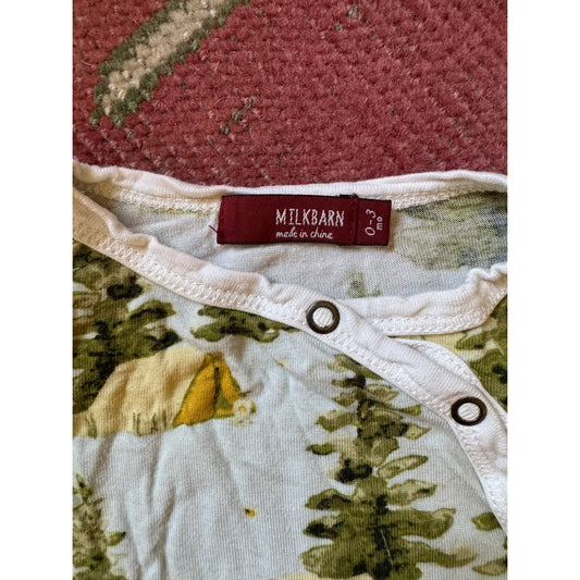 Milkbarn Baby Footed Sleeper 0-3M Camping Tent Pine Tree Print Snap Front