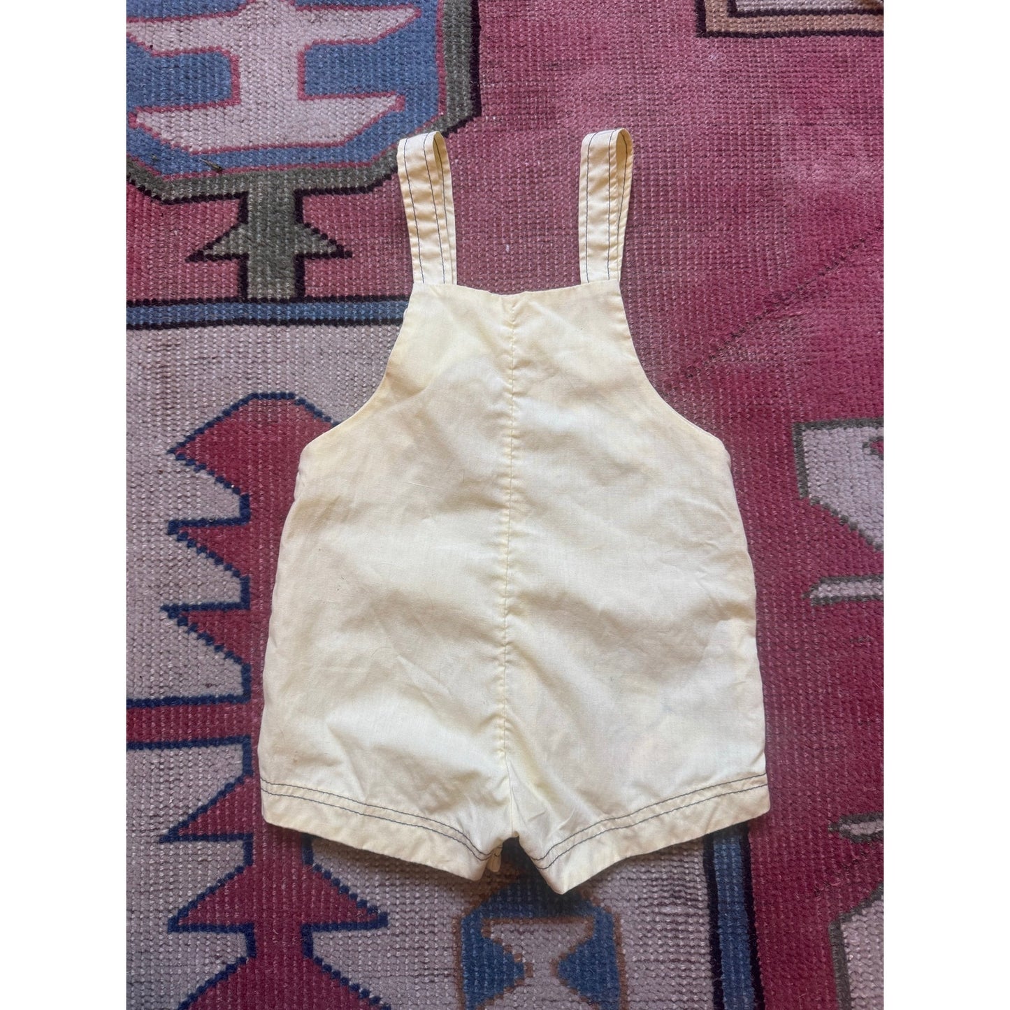 Vintage Cream Shortalls Elephant Applique | 12M