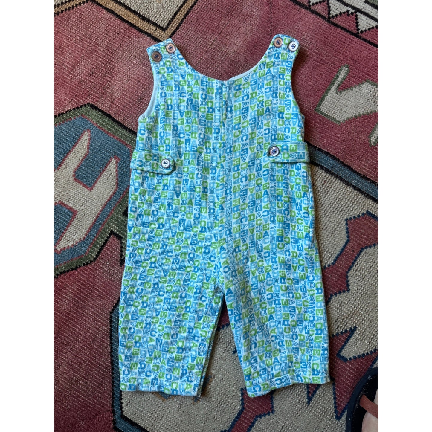 Vintage Turquoise Floral Baby Romper Overalls | 18M