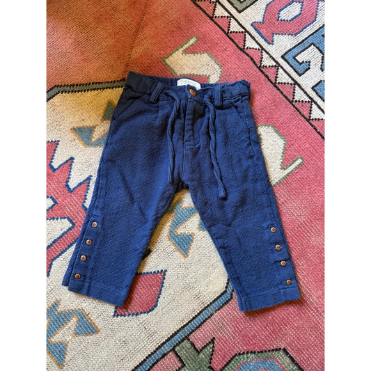 Muakmoi Toddler Navy Pants 3/4Y Drawstring Waist Button Cuff Boho Trousers