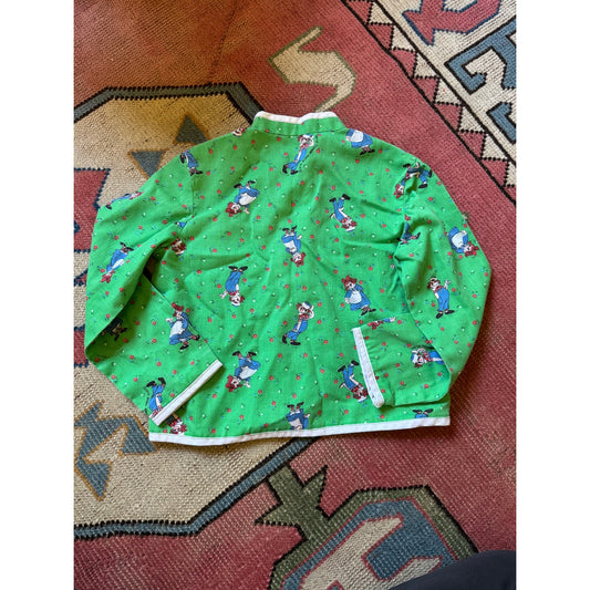 Vintage Handmade Raggedy Ann Andy Jacket Green Cotton Snap Front Toddler 3T