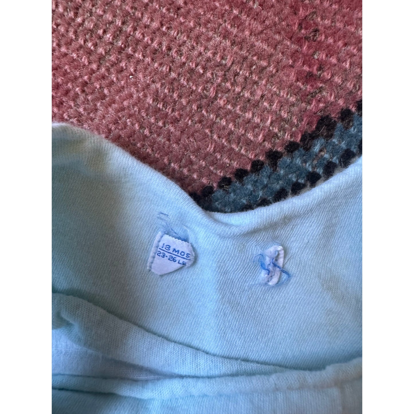 Vintage Turquoise Floral Baby Romper Overalls | 18M