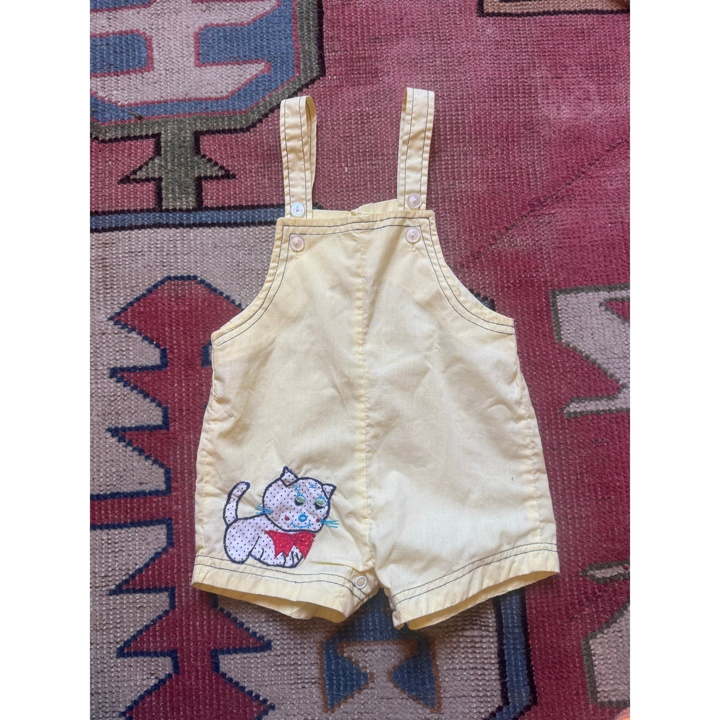 Vintage Cream Shortalls Elephant Applique | 12M