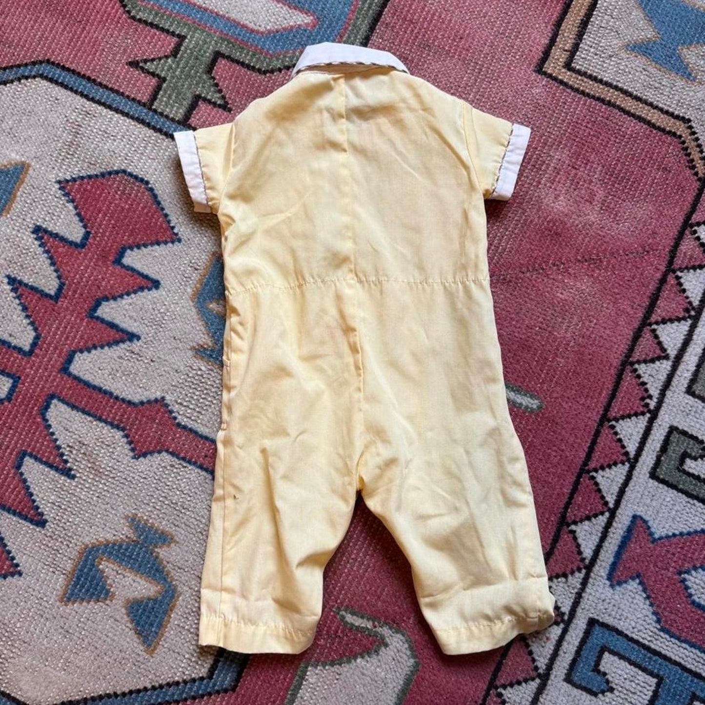 Vintage Baby Romper with Embroidered Patches / 0-6 months / Butter Yellow