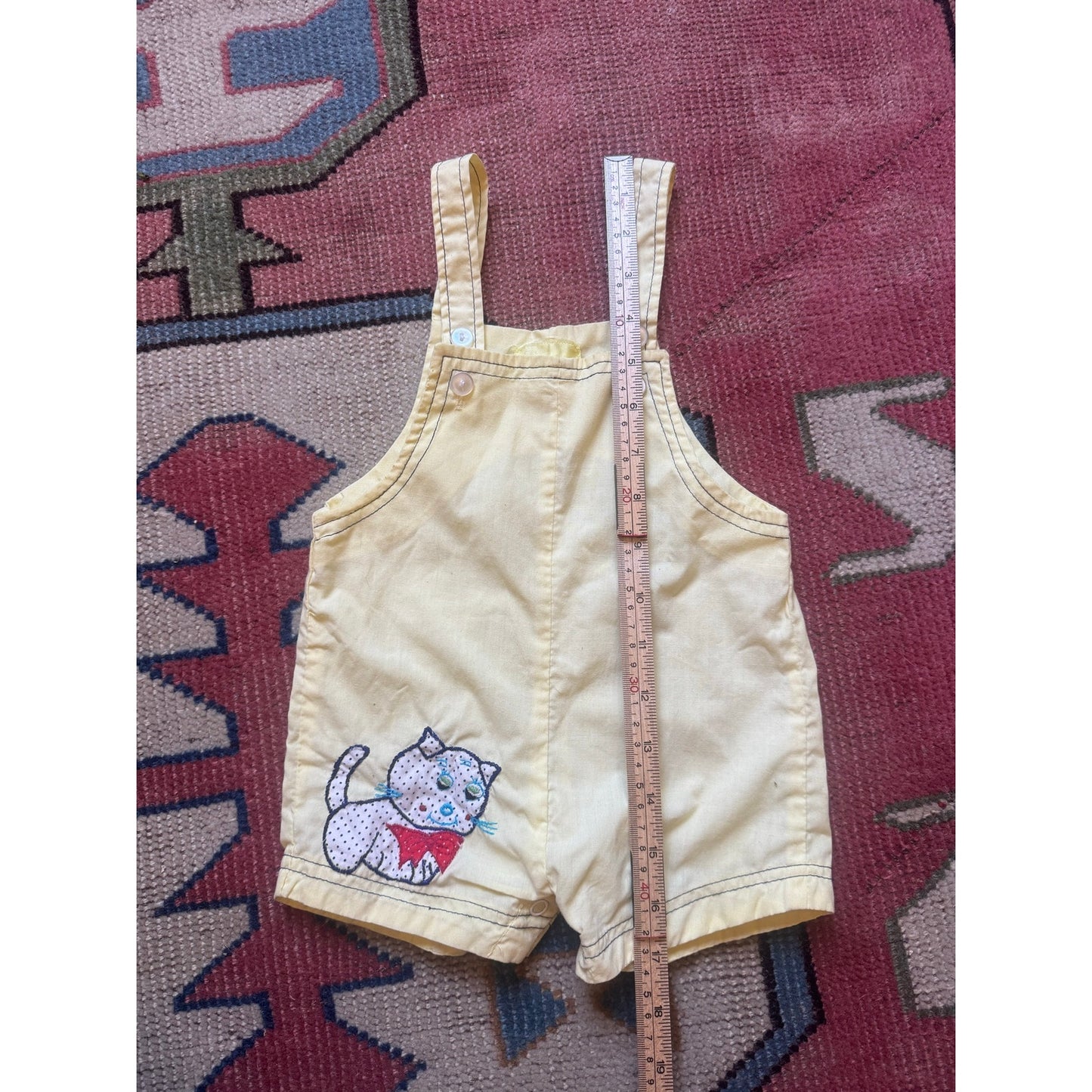Vintage Cream Shortalls Elephant Applique | 12M