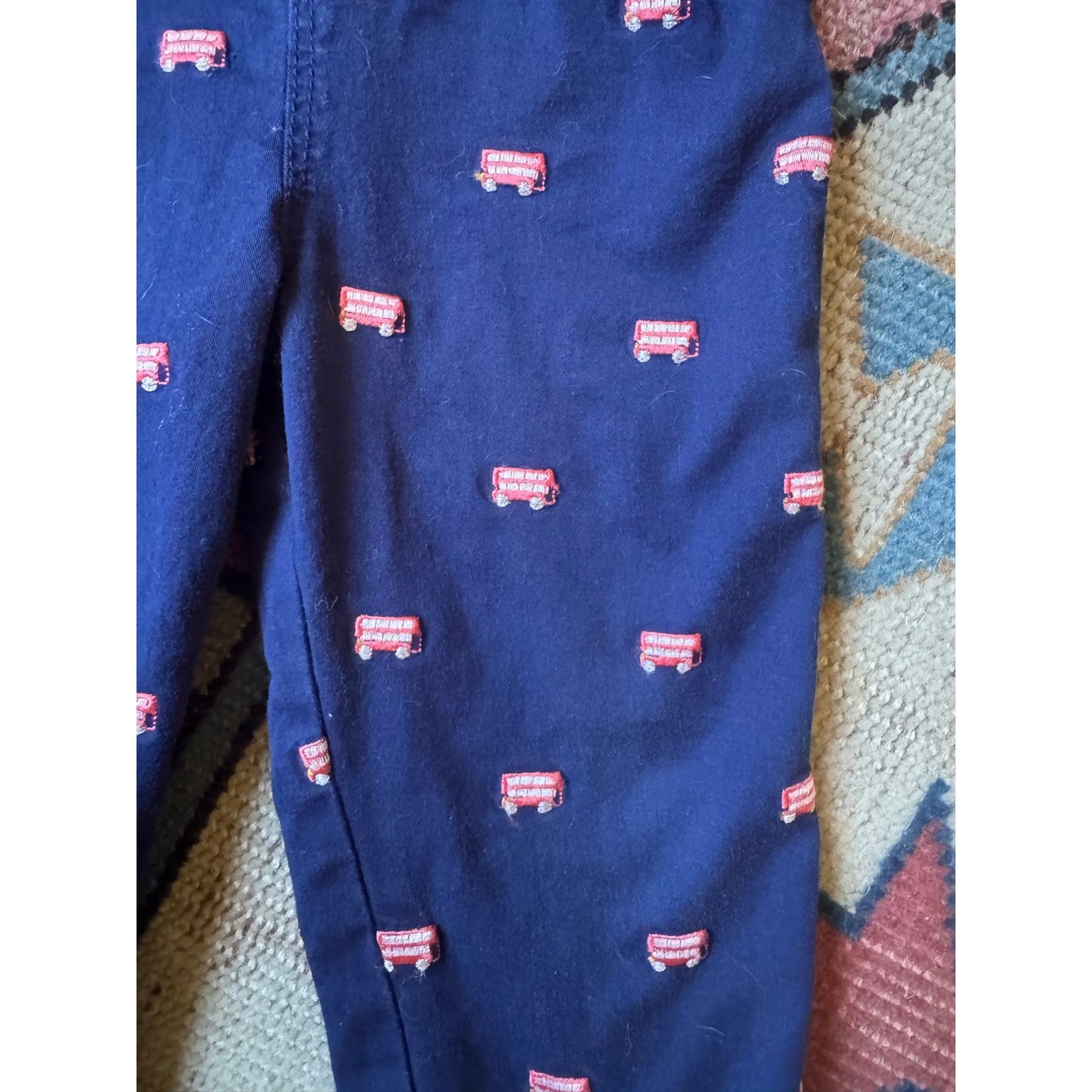 Baby Boden Firetruck embroidered overalls with stripe detail | 2T