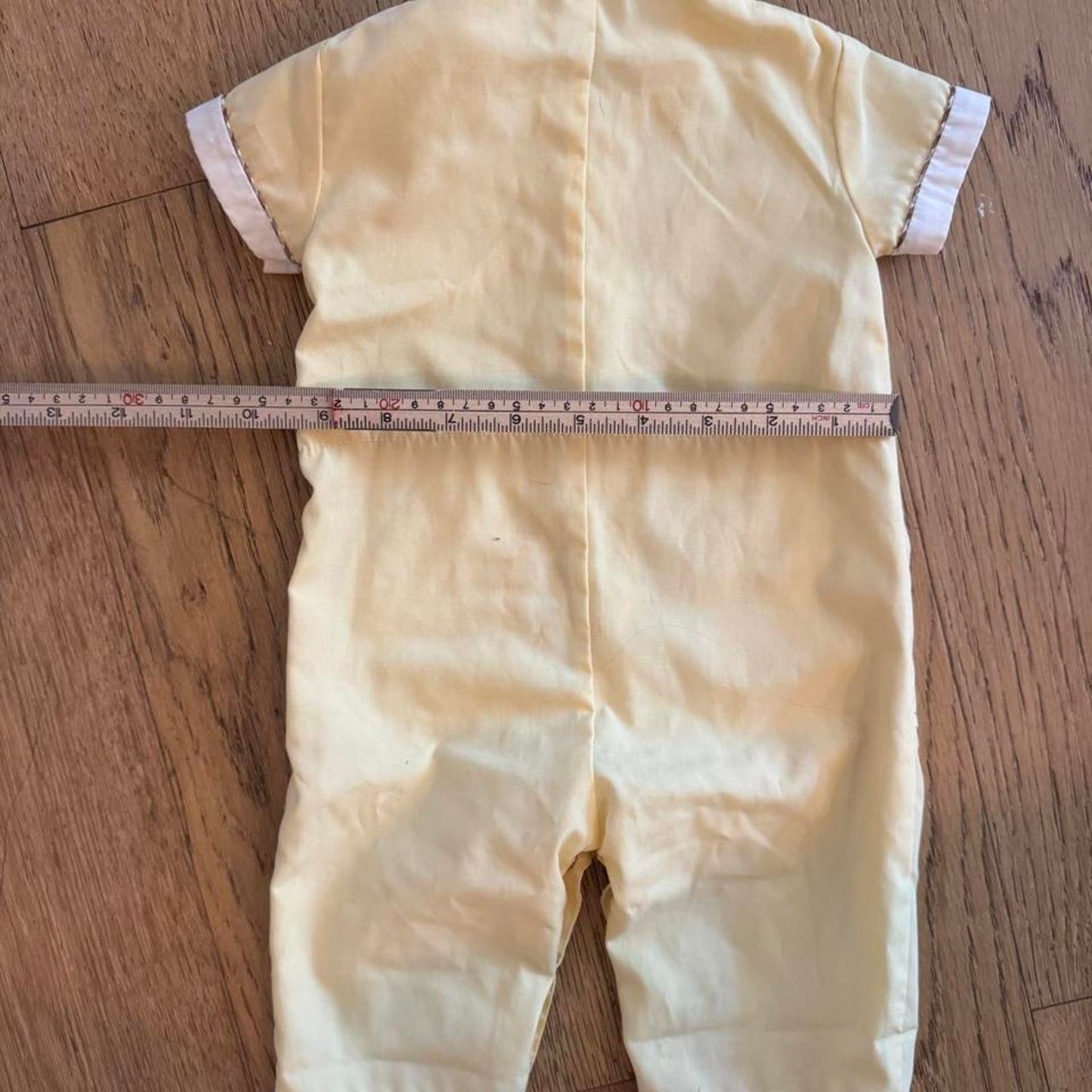 Vintage Baby Romper with Embroidered Patches / 0-6 months / Butter Yellow