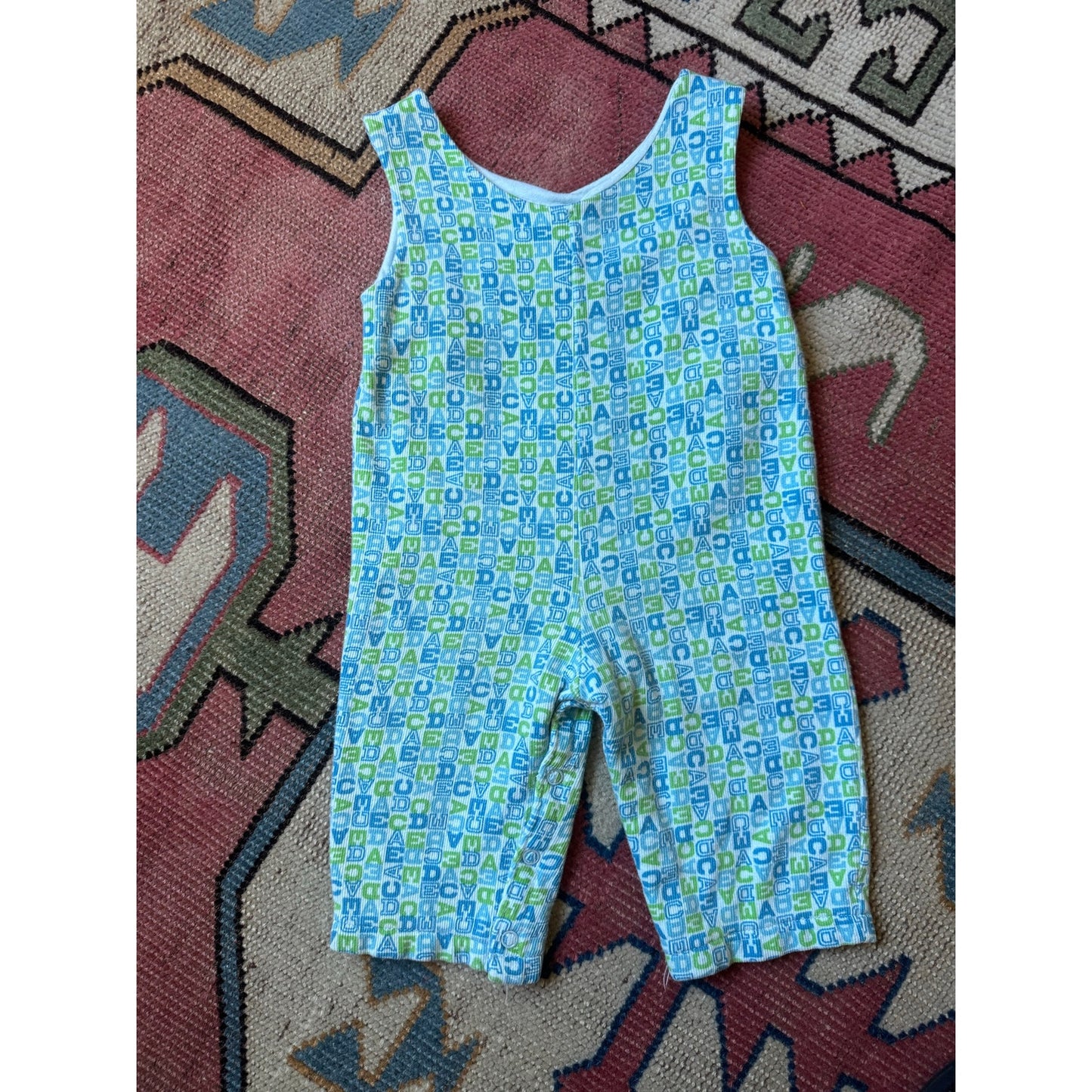 Vintage Turquoise Floral Baby Romper Overalls | 18M