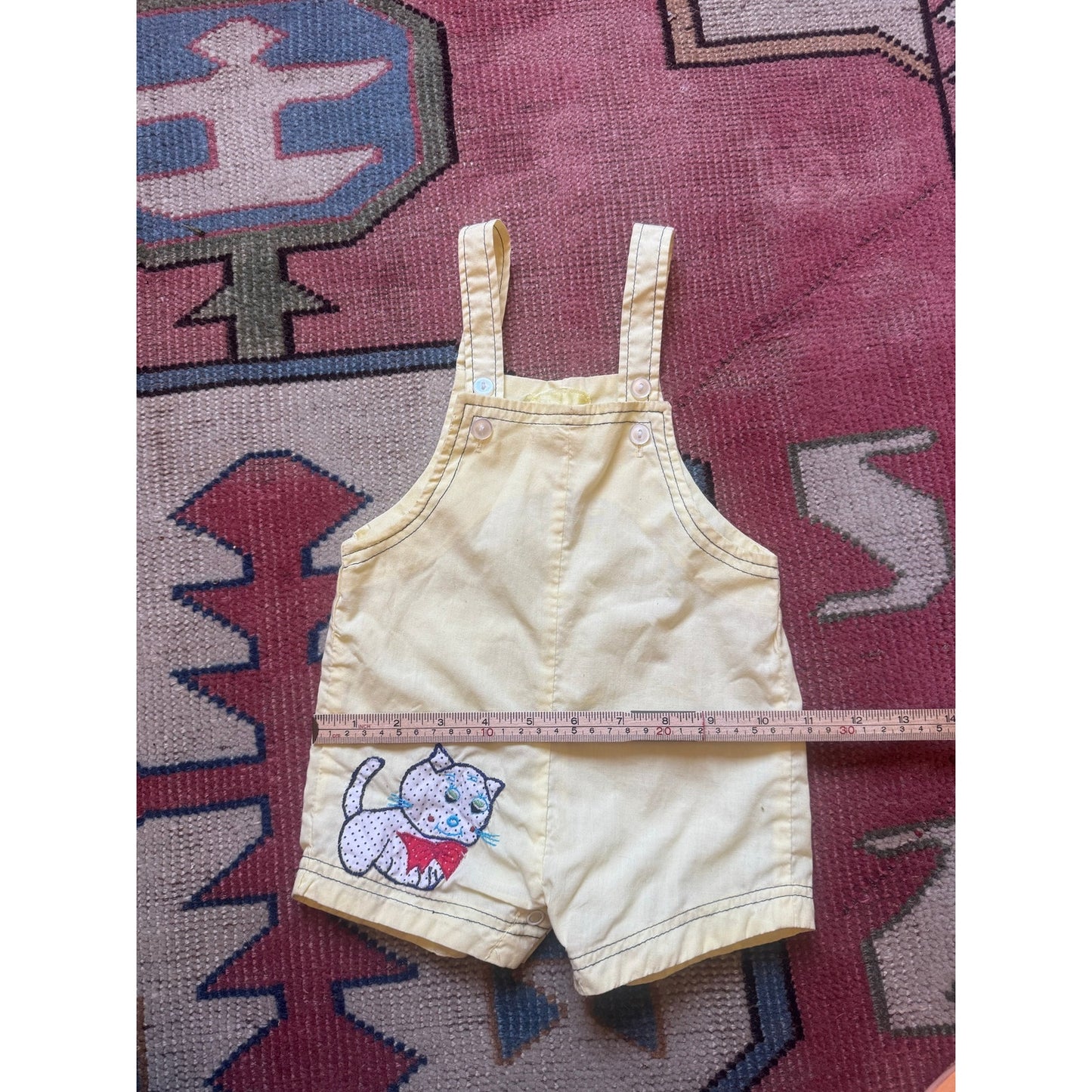 Vintage Cream Shortalls Elephant Applique | 12M