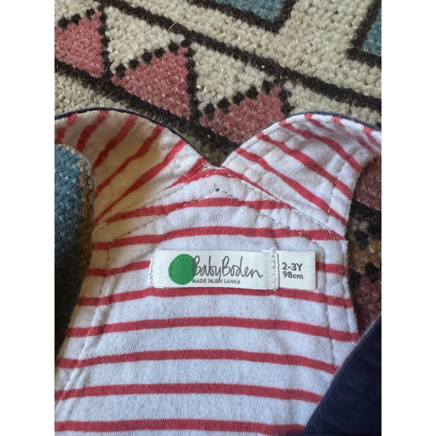 Baby Boden Firetruck embroidered overalls with stripe detail | 2T